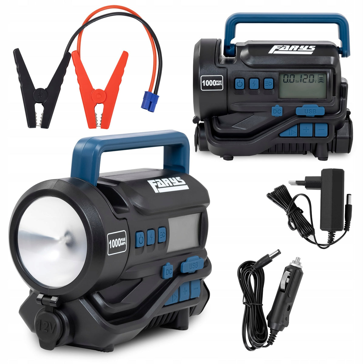 BOOSTER WITH COMPRESSOR AND FLASHLIGHT STARTER DEVICE 5IN1 FR6541