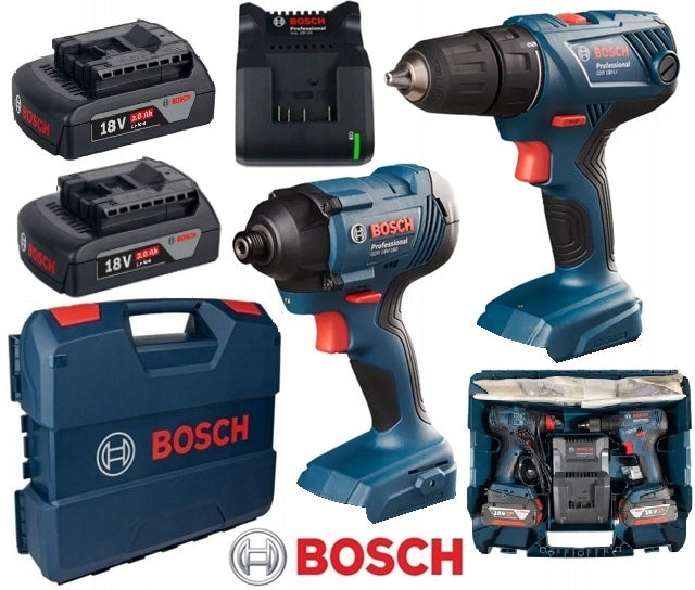 BOSCH PROFESSIONAL GDR180-Li & GSR180-Li Combo Kit, 2 x 2.0Ah 18V Batteries, GAL18V-20 Charger, Carrying Case