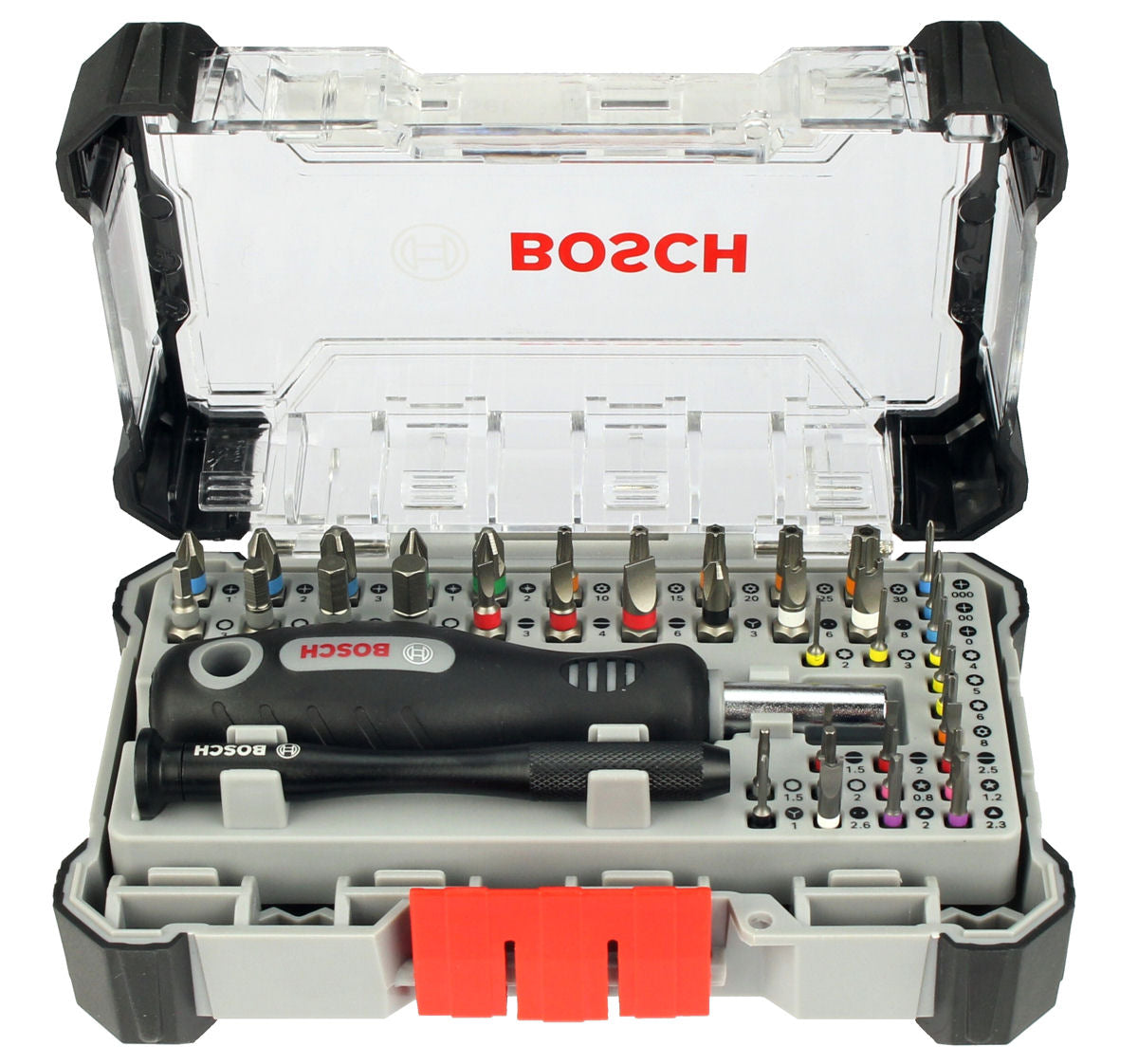BOSCH - SET OF 43 BITS WITH TWO SCREWDRIVERS + FLEXIBLE EXTENSION CABLE Manufacturer code 2607002837