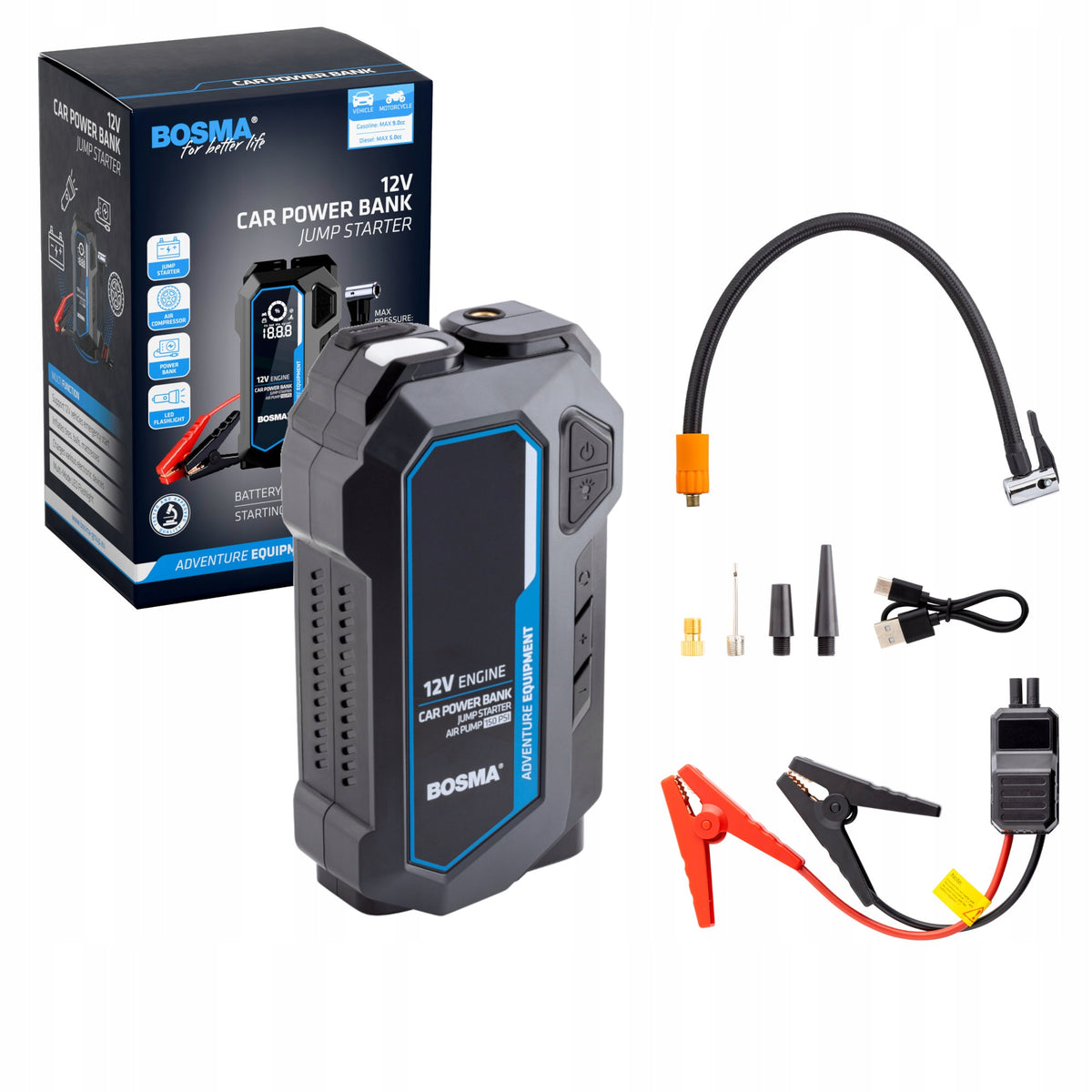 BOSMA POWERBANK 16000 mAh WITH BOOT FUNCTION AND 3IN1 COMPRESSOR