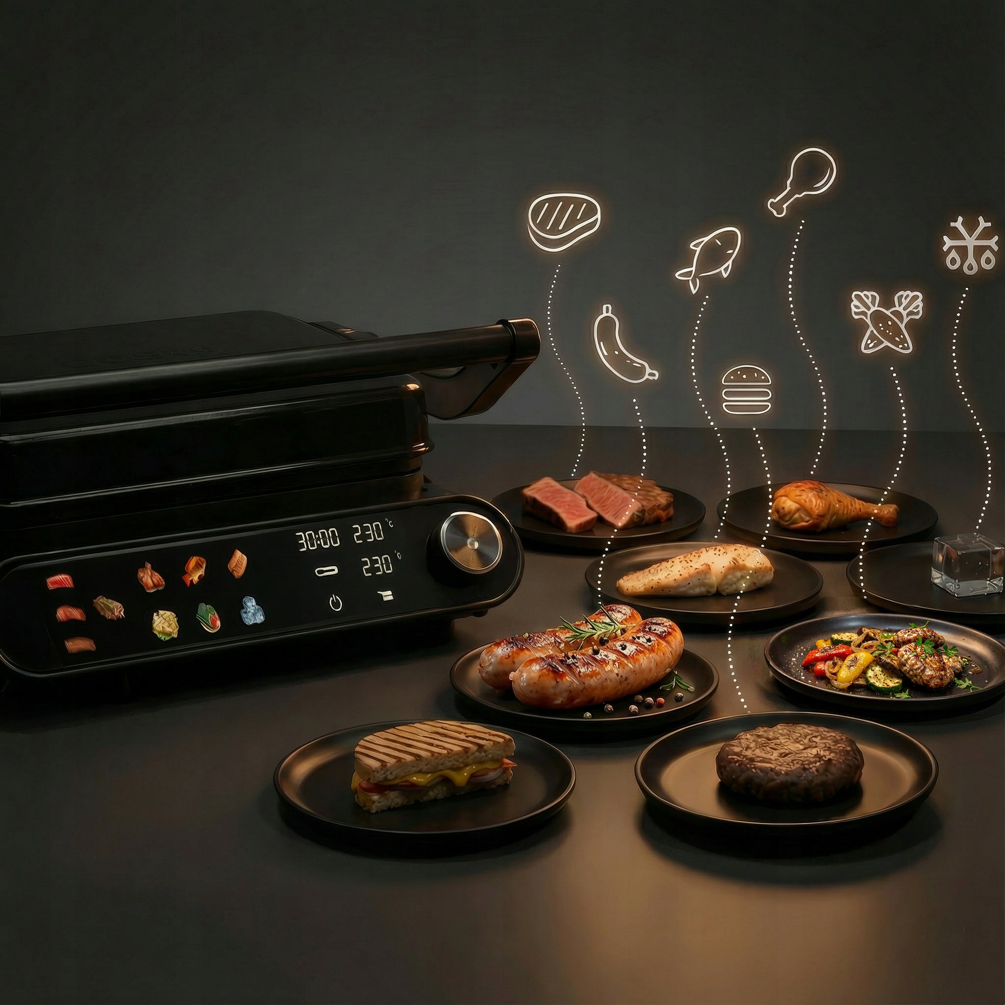 BOSTE ELECTRIC GRILL CONTACT TOASTER HIGH POWER 2200W FOLDING PROBE Dominant color black