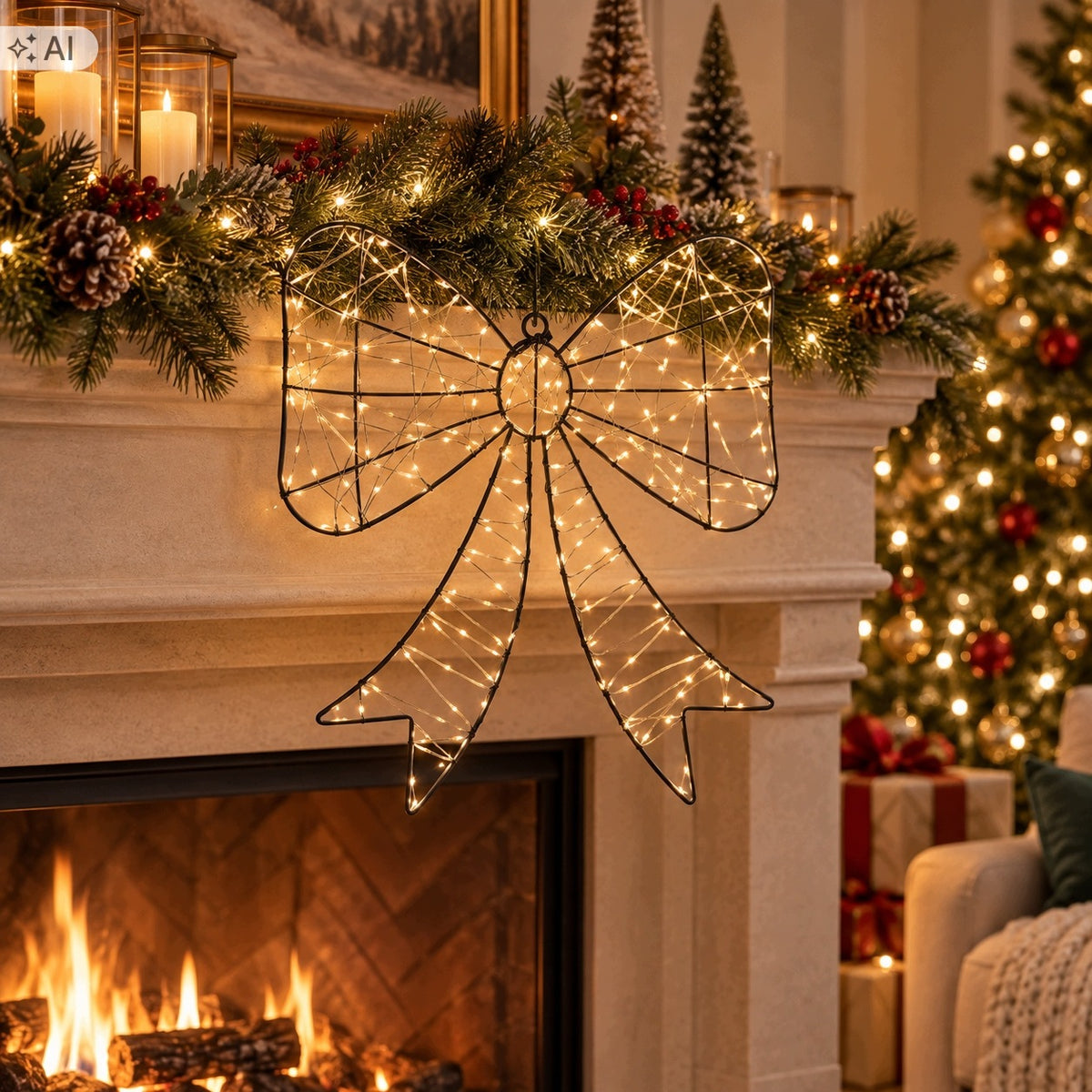 BOW GLOWING CHRISTMAS LED DECORATION HANGING FOR GARDEN HOUSE FLICKERING Packaging status original