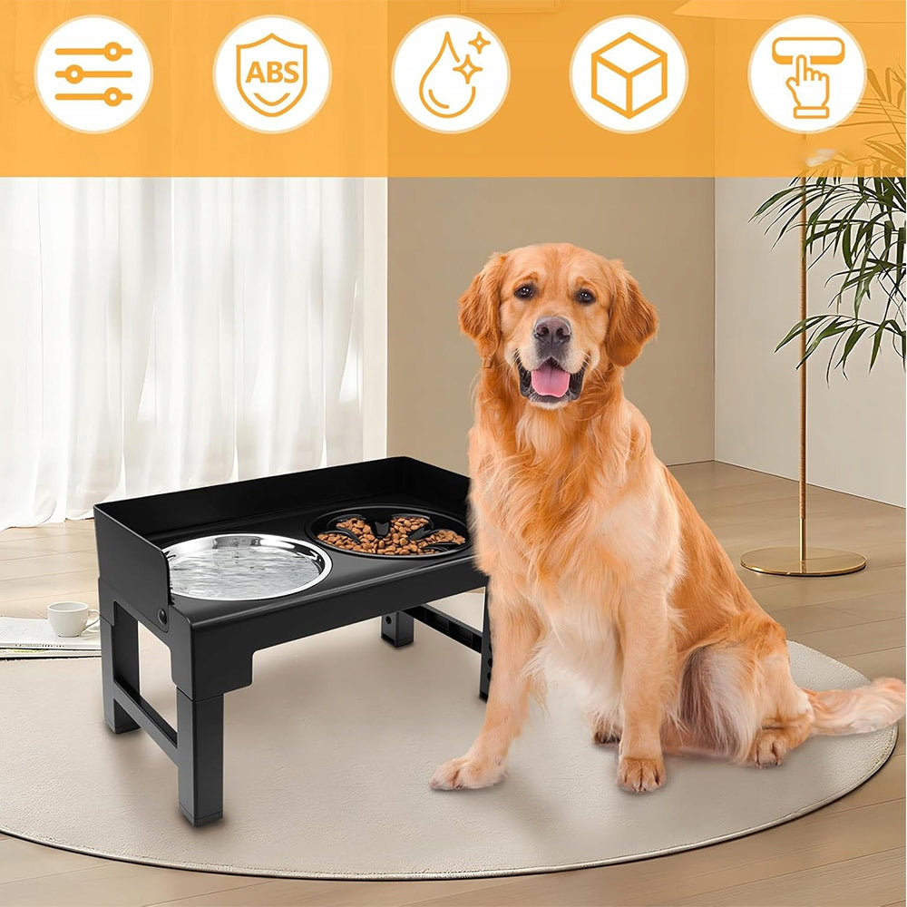 BOWLS ON STAND ADJUSTABLE DOUBLE BOWL LARGE NON-SPILL 2IN1 FOR DOG Packaging status original
