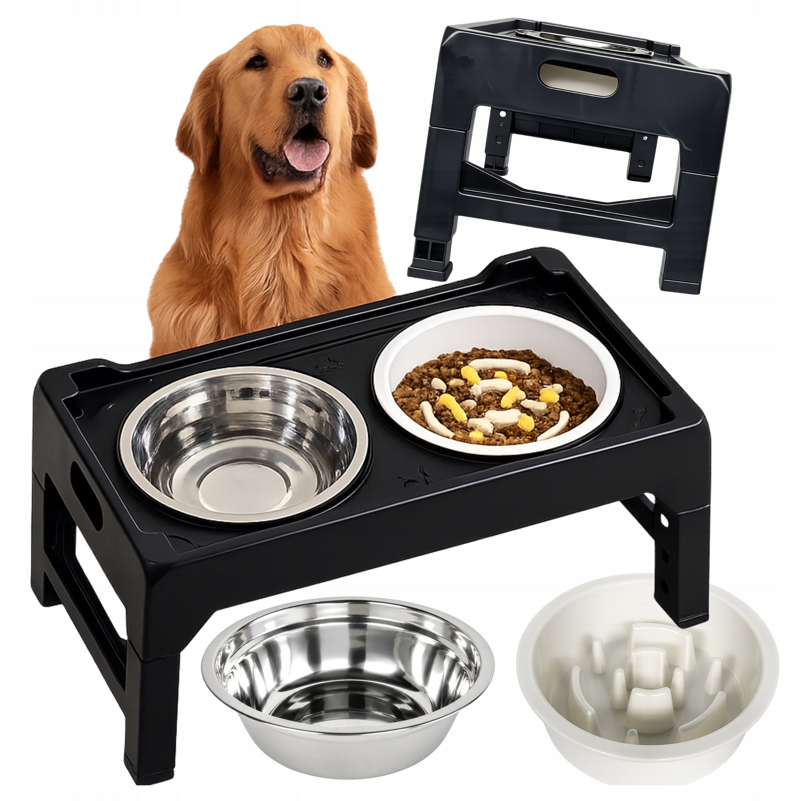 BOWLS ON STAND Adjustable Double Bowl Large Slowing For Dog
