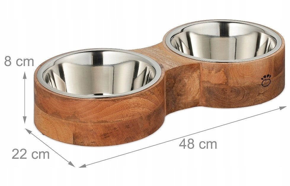 BOWLS ON WOODEN DOG STAND metal 2pcs x 2,2 l for water feed Packaging status original