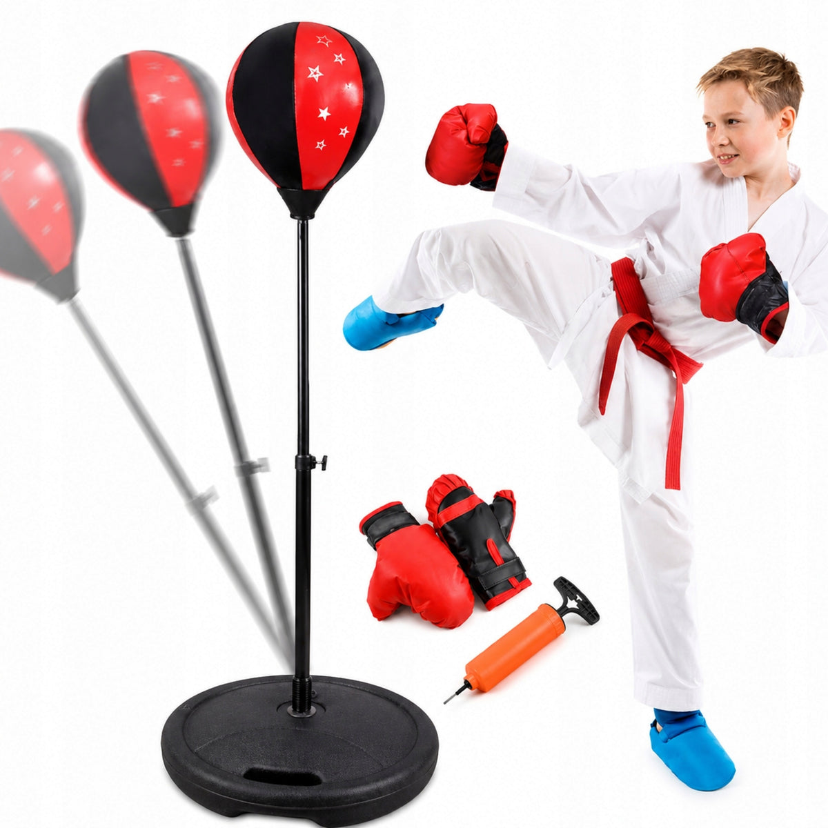 BOXING SET FOR CHILDREN PEAR ON STAND GLOVES PUNCHING BAG Packaging status original