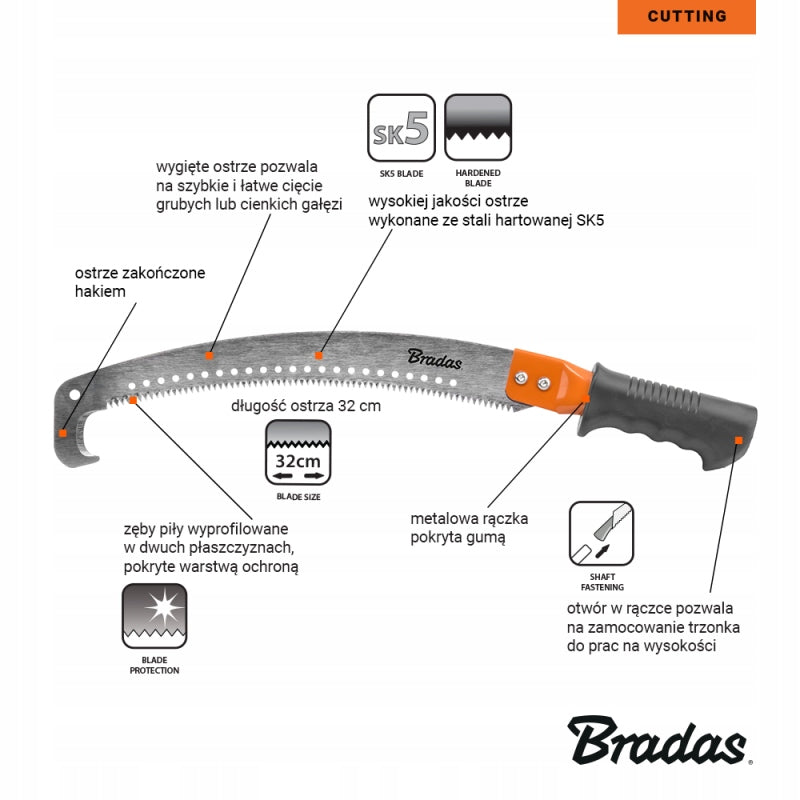 BRANCH SAW WITH HOOK BLADE 32CM MANUAL BRADAS Manufacturer code 16-KT-V1405