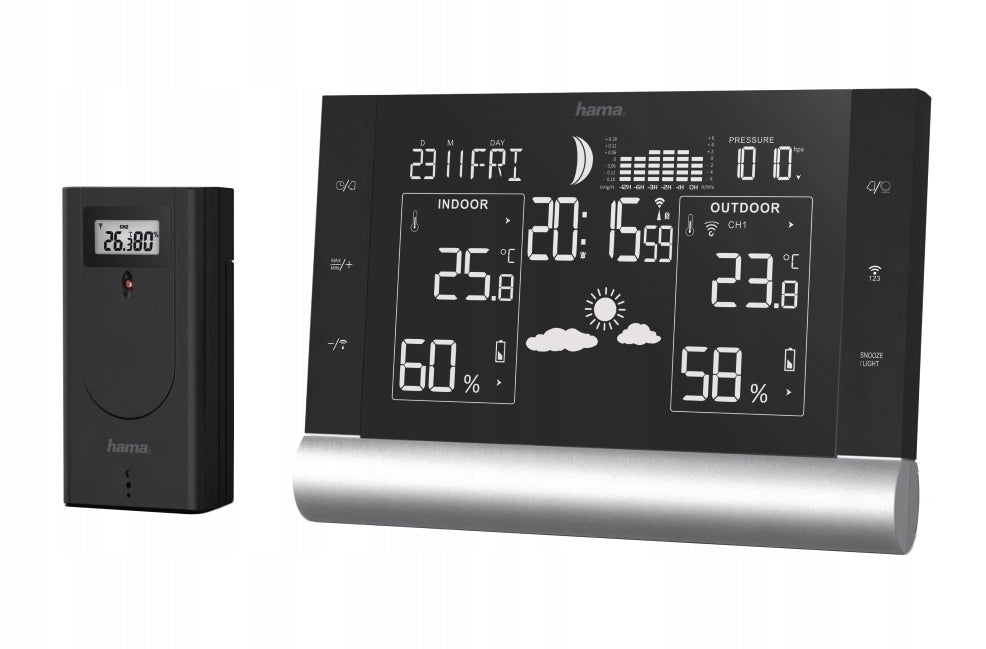 BRANDED WEATHER STATION HAMA BLACK LINE PLUS PRESSURE TEMPERATURE FORECAST