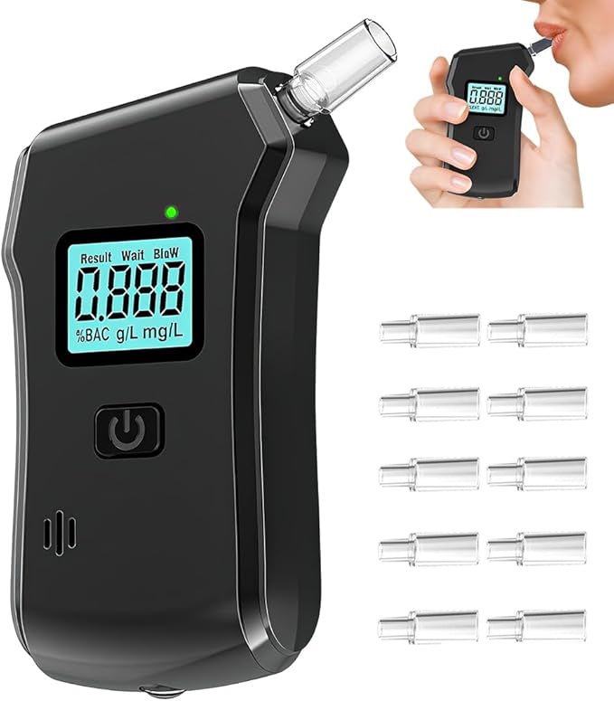 BREATHALYZER DIGITAL PROFESSIONAL ALCOHOL TESTER LED DISPLAY 10 MOUTHPIECES
