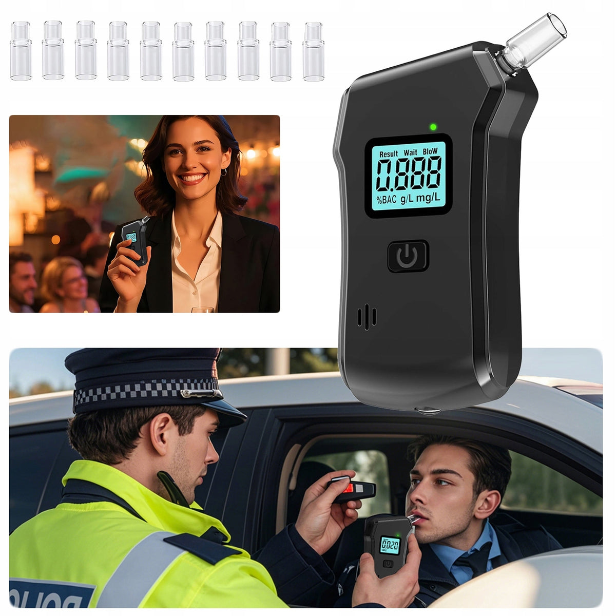 BREATHALYZER PROFESSIONAL CASE CALIBRATION 10 MOUTHPIECES ACCURACY AS POLICE