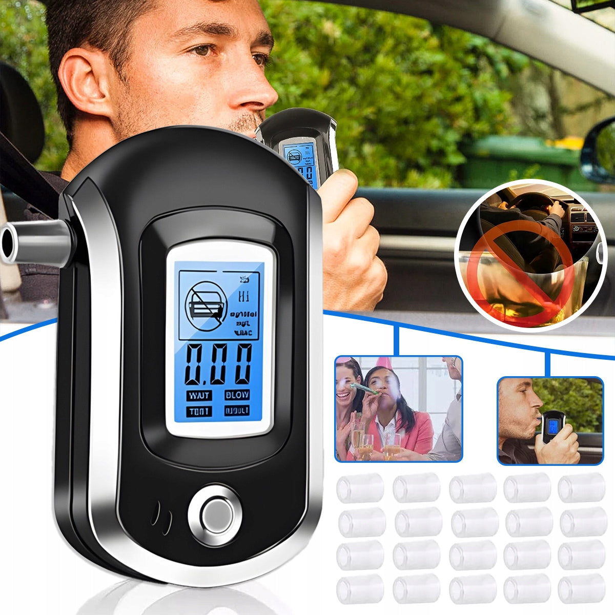 BREATHALYZER PROFESSIONAL CASE CALIBRATION 20 MOUTHPIECES ACCURACY AS POLICE Brand no brand
