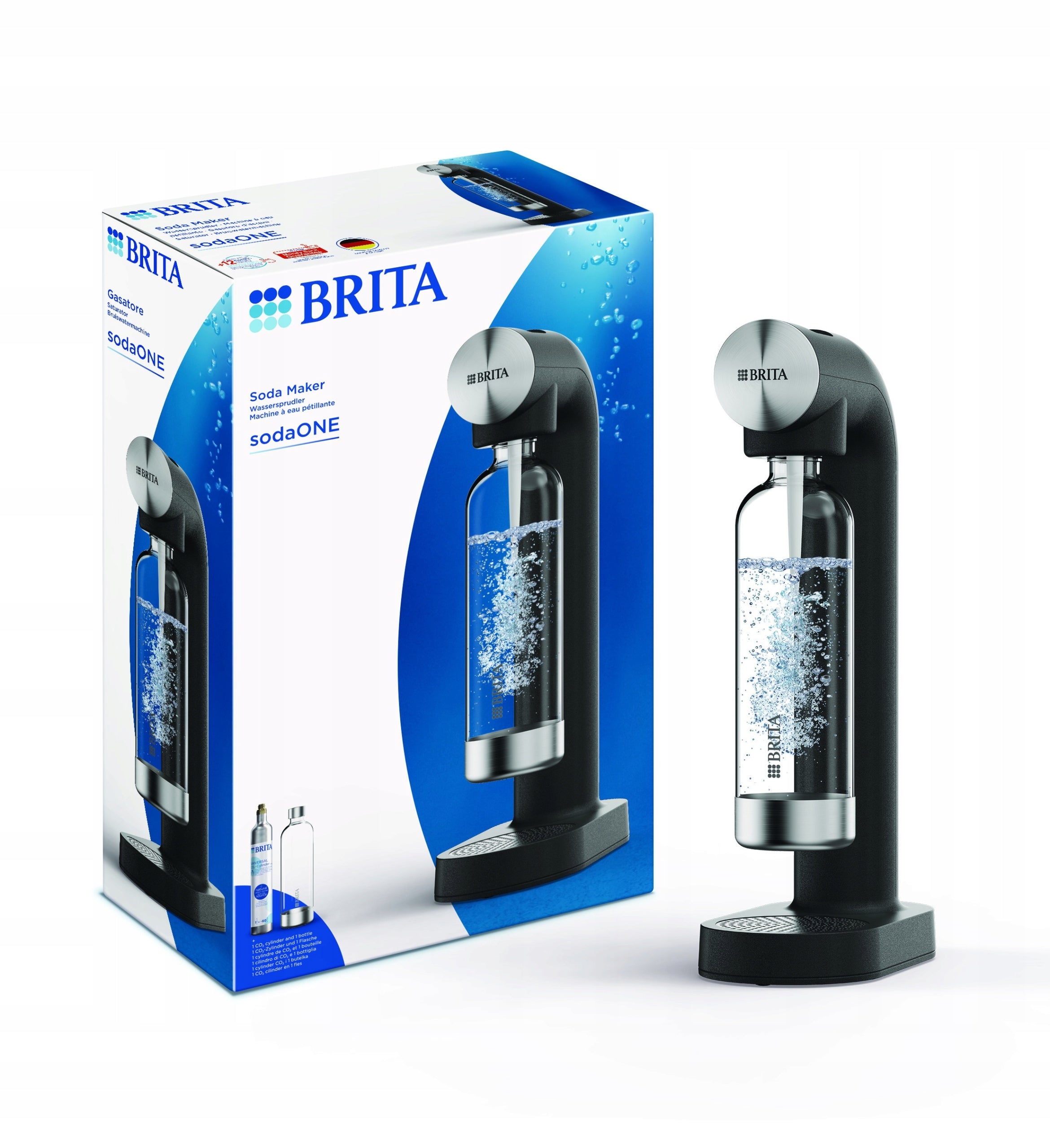 BRITA Black SodaONE Water Gas Saturator with CO2 Cylinder and Bottle