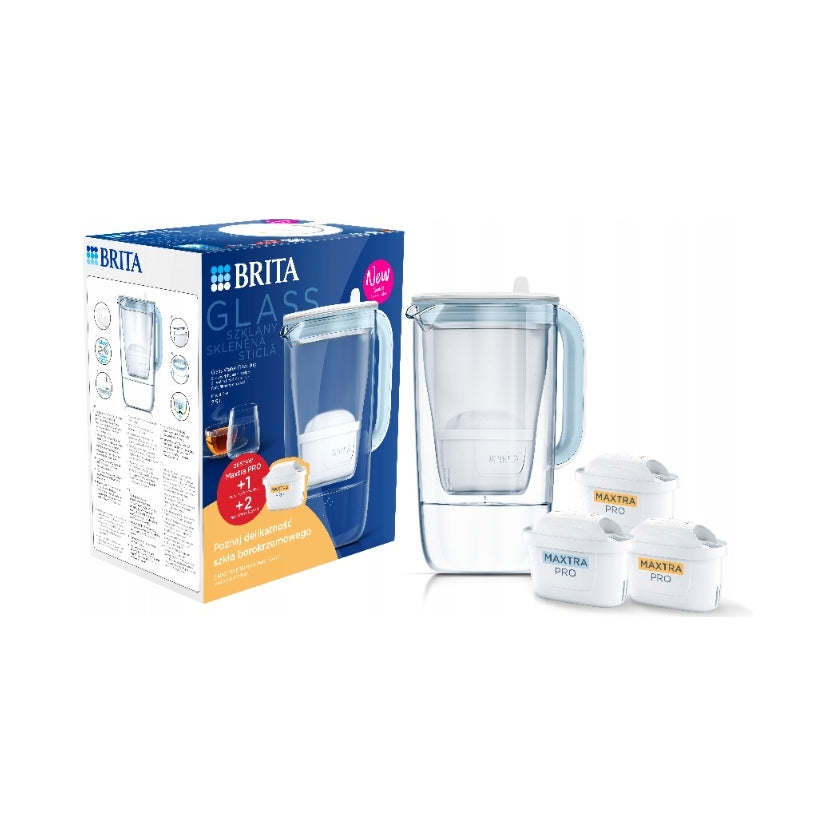 BRITA Glass jug GLASS + Pure Performance filter + 2x Hard Water filter