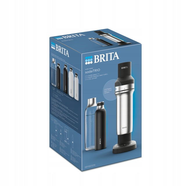 BRITA Saturator sodaTRIO black with CO2 cylinder glass and insulated bottle