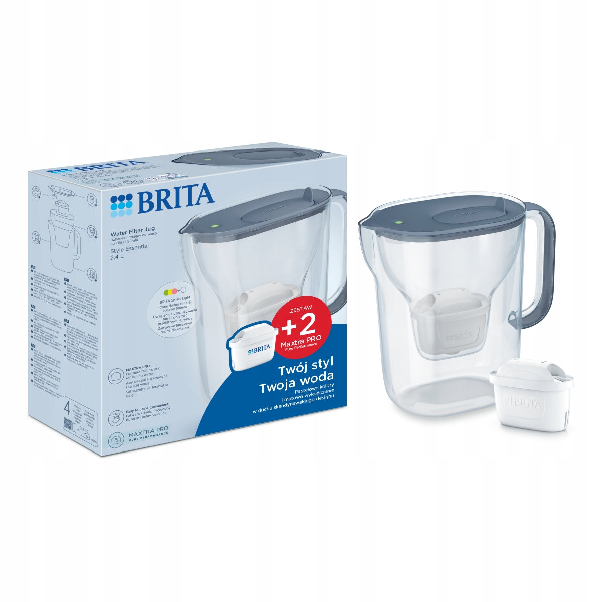 BRITA Style Essential graphite filter jug + 2 Pure Performance filters