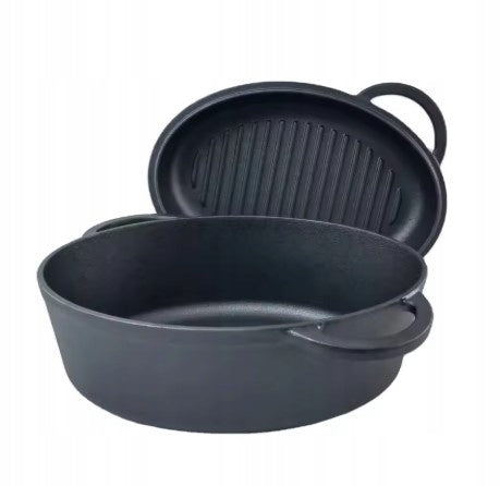 BRITTANY CAST IRON GOOSEBERRY 2IN1 LARGE COVER GRILL INDUCTION GAS POT 34cm Packaging status original