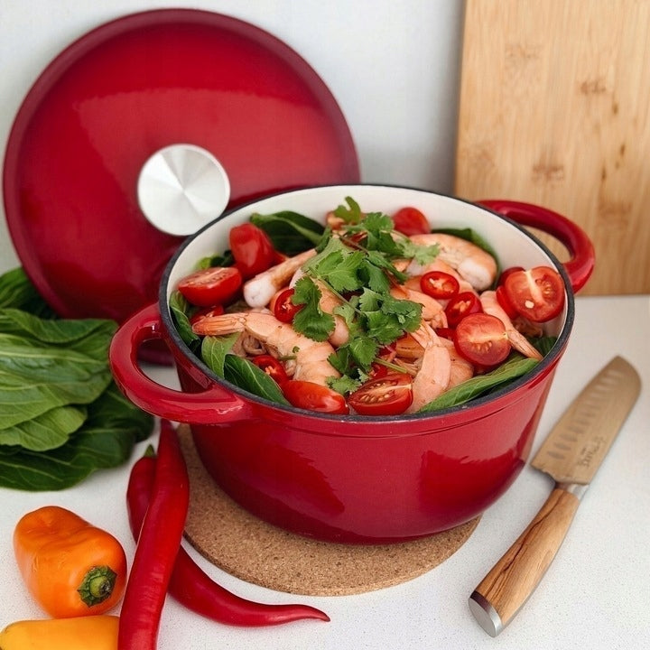 BRITTANY Cast Iron INDUCTION Gooseberry Red Round Retro Konighoffer 2,8L Packaging status original