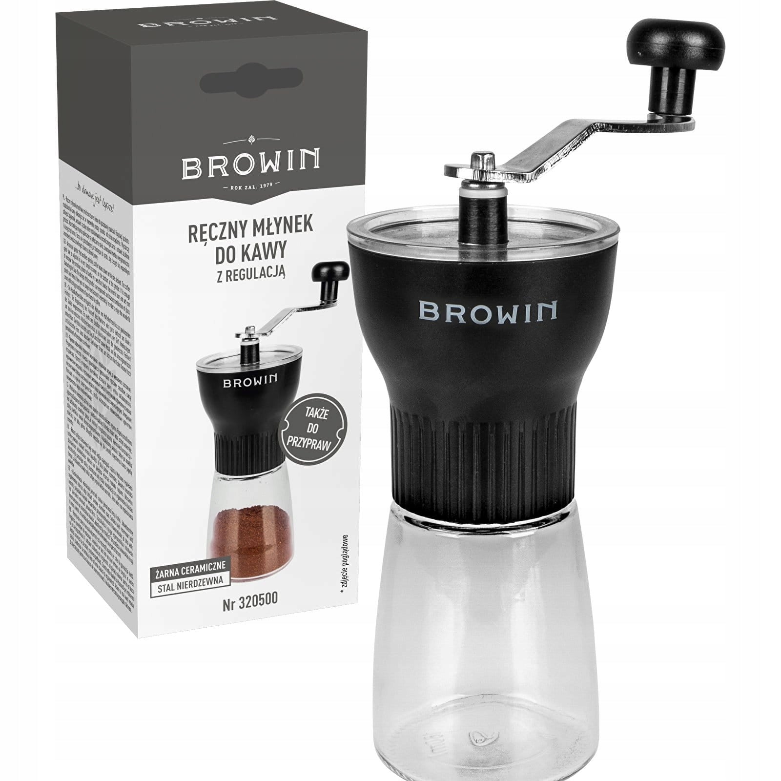 BROWIN MANUAL COFFEE GRINDER WITH ADJUSTABLE DELICIOUS FRAGRANT COFFEE Dominant color black