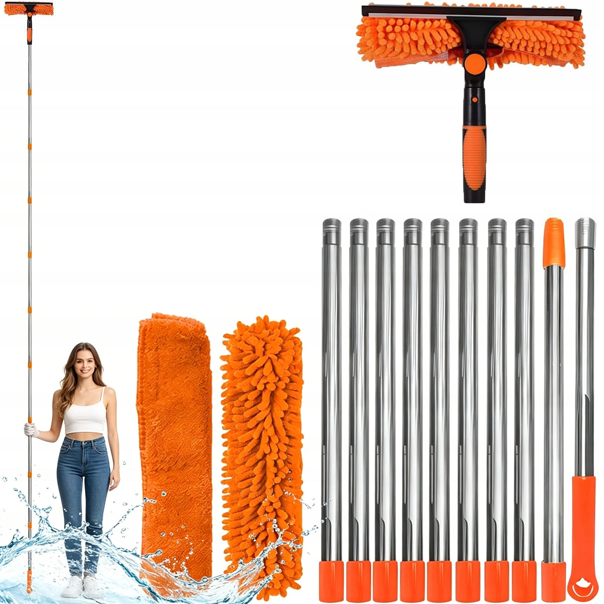 BRUSH AND SQUEEGEE TELESCOPIC MOP FOR WASHING PHOTOVOLTAIC PANELS 2IN1