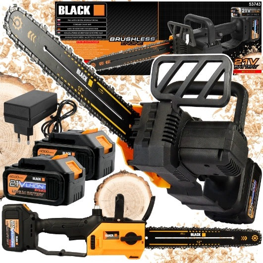 BRUSHLESS CORDLESS CHAINSAW 12" BLACK 21V 12" 30CM 2x4AH