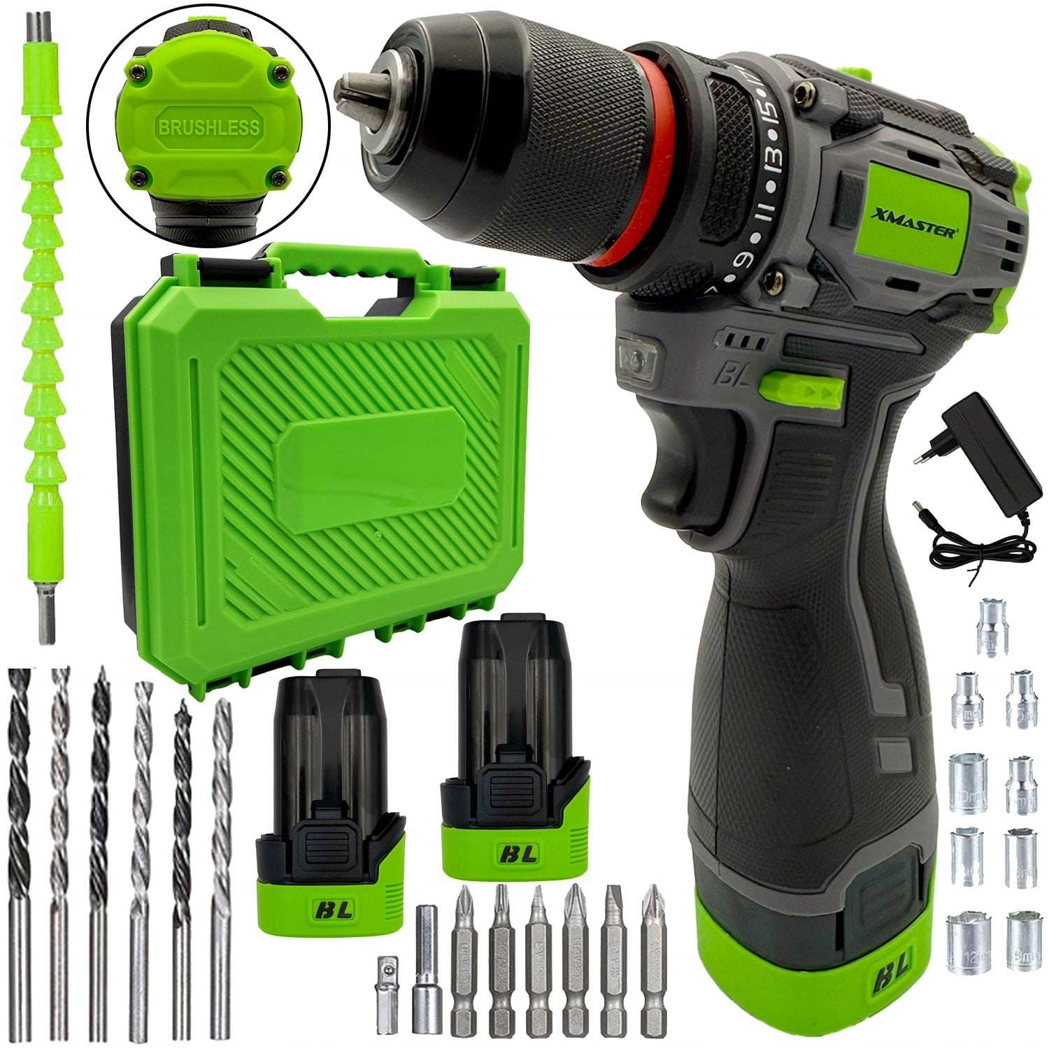 BRUSHLESS CORDLESS DRILL BITS DRILL SET +2xAKU