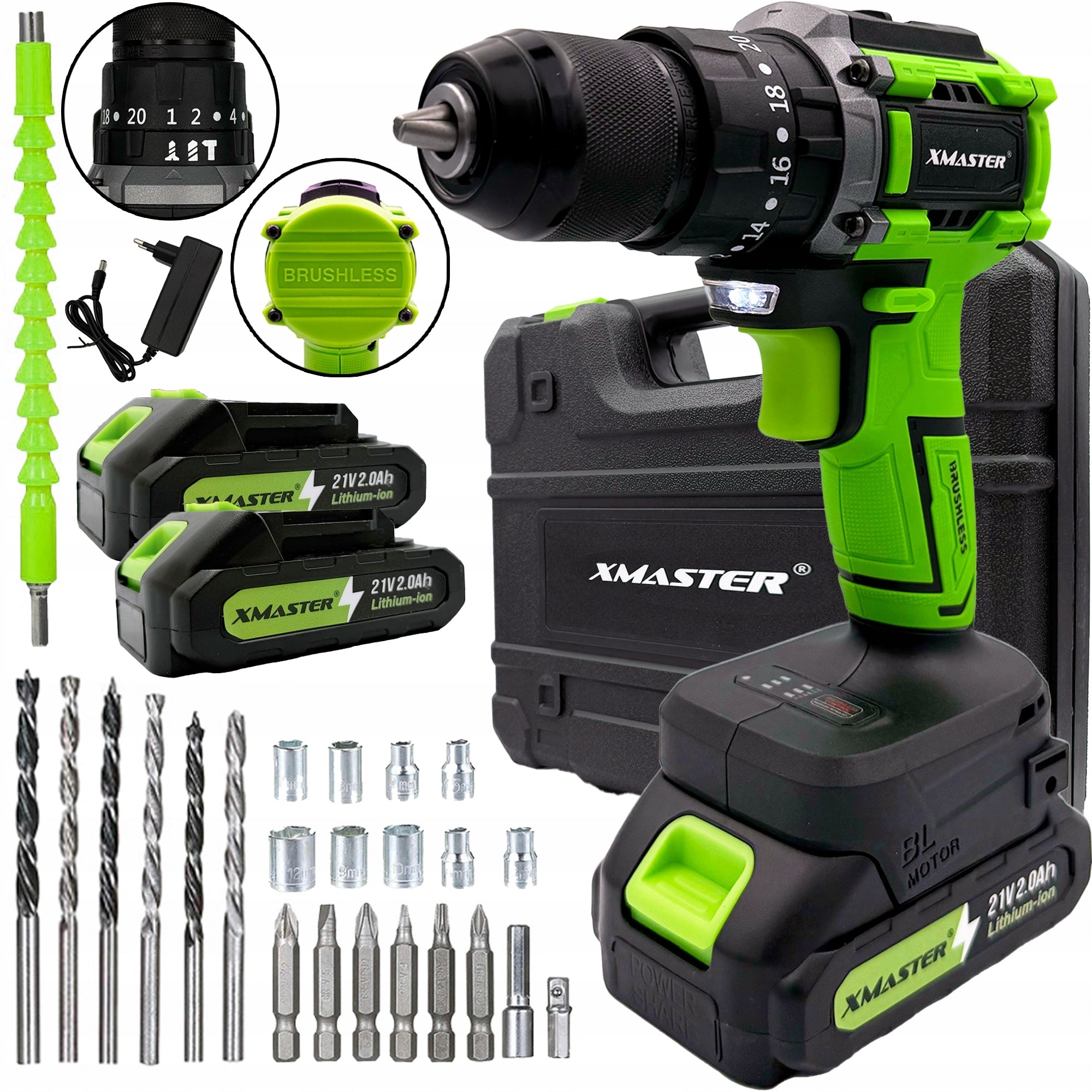 BRUSHLESS CORDLESS DRILL IMPACT DRIVER + 2xAKU SET