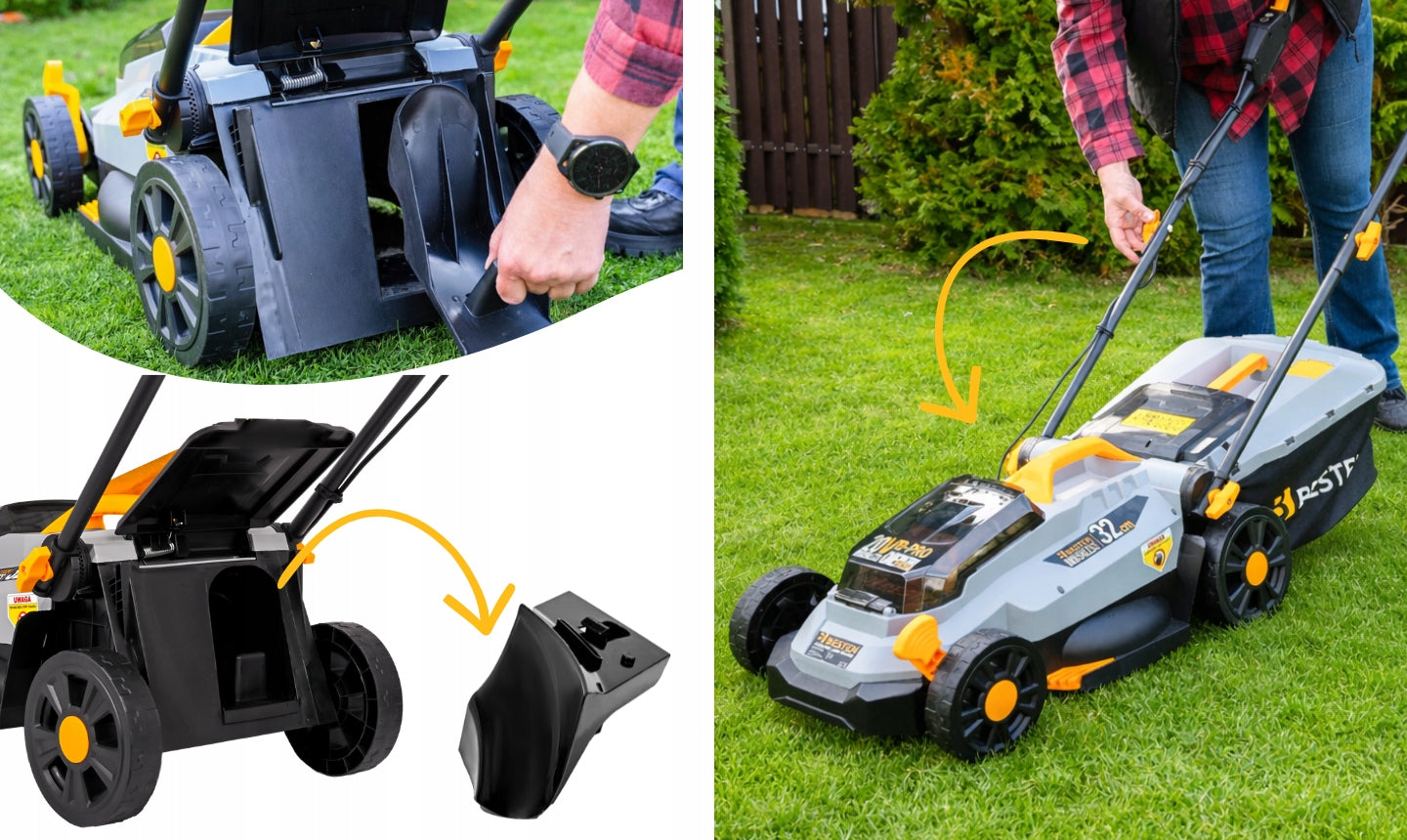 BRUSHLESS CORDLESS MOWER 32CM FOR GRASS 35L AKU 6AH STRONG BESTEN Mowing width 32 cm
