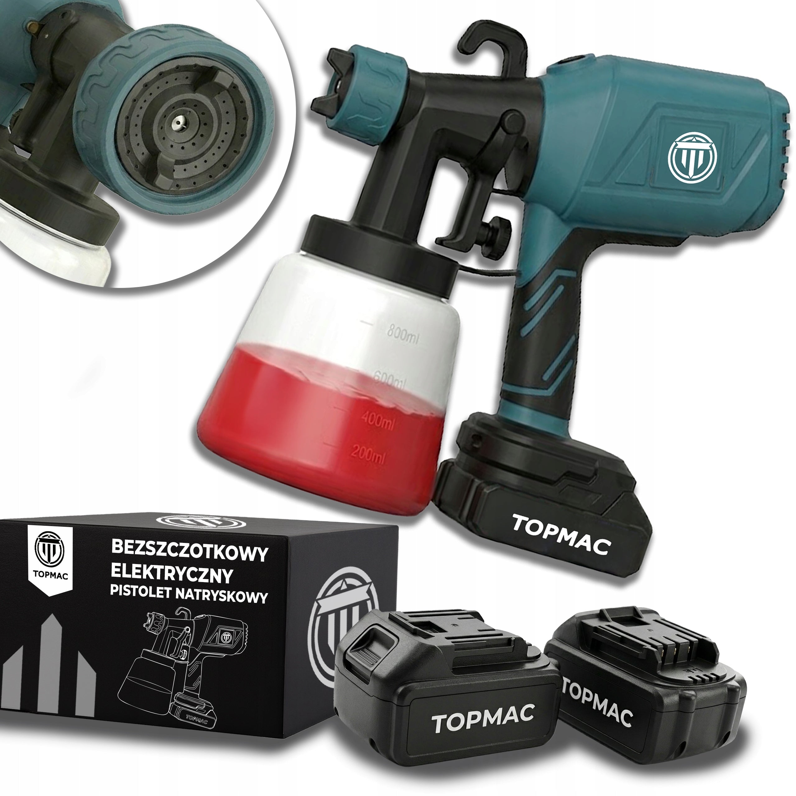 BRUSHLESS SPRAY PAINT GUN 800W 1200ML 2 BATTERIES