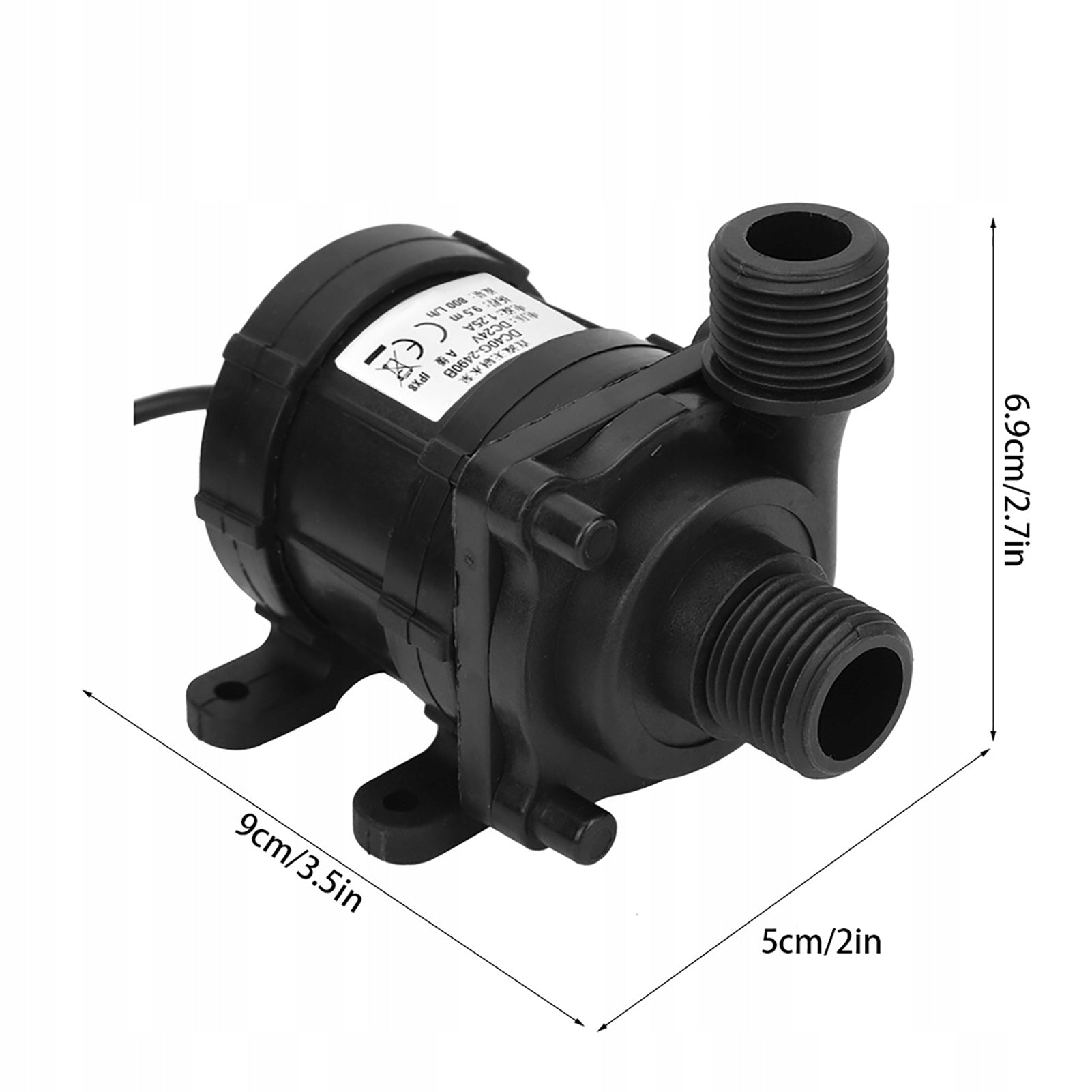 BRUSHLESS WATER PUMP 9*5*6.9CM DC24V 33W 750 L/H Product weight with unit packaging 0.35 kg