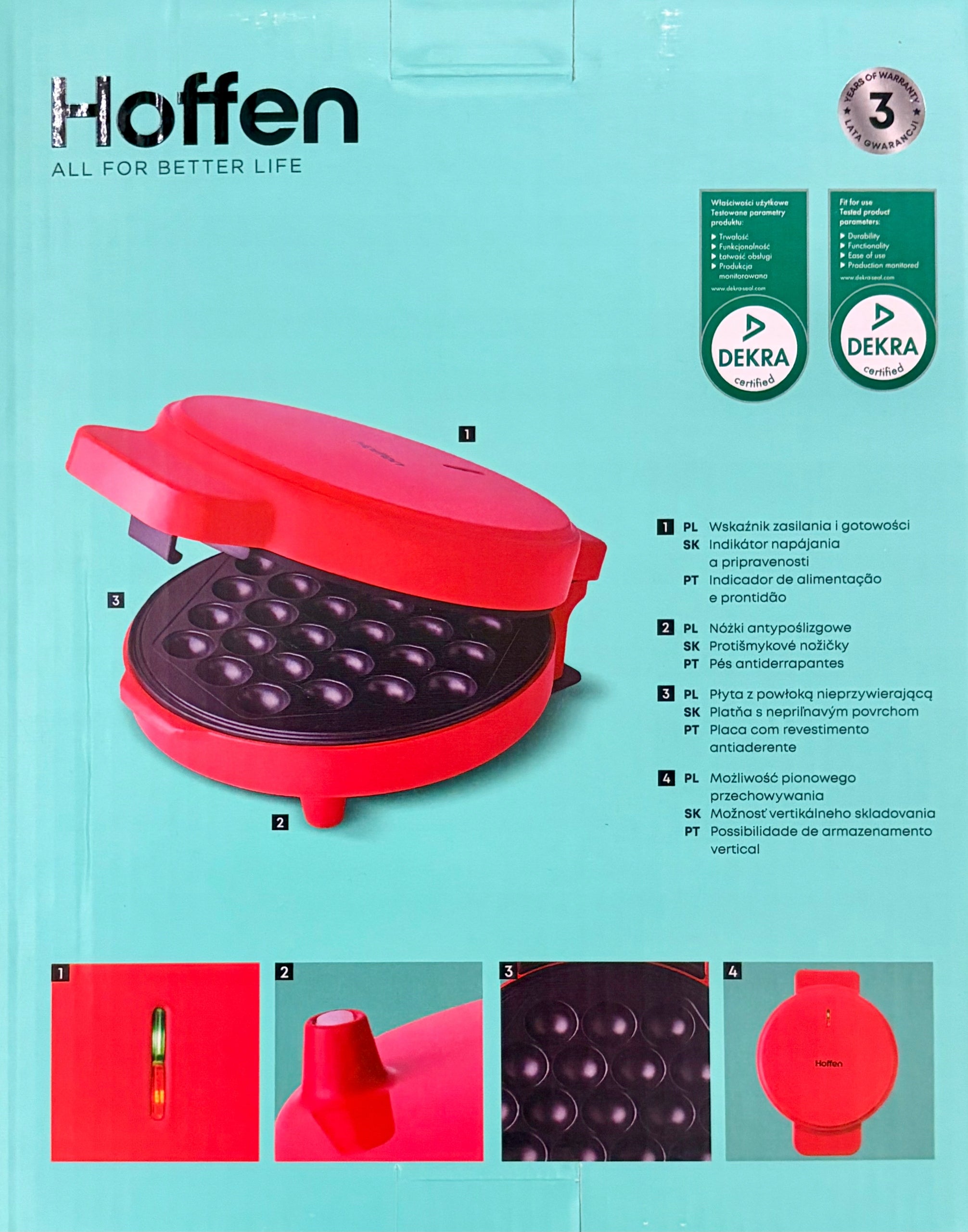 BUBBLE Waffle Iron Hoffen 1200 W red Power rating 1200 W