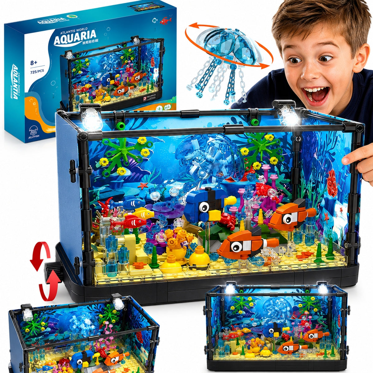 BUILDING BLOCKS AQUARIUM LED 725EL MOVING FISH JELLYFISH UNDERWATER WORLD