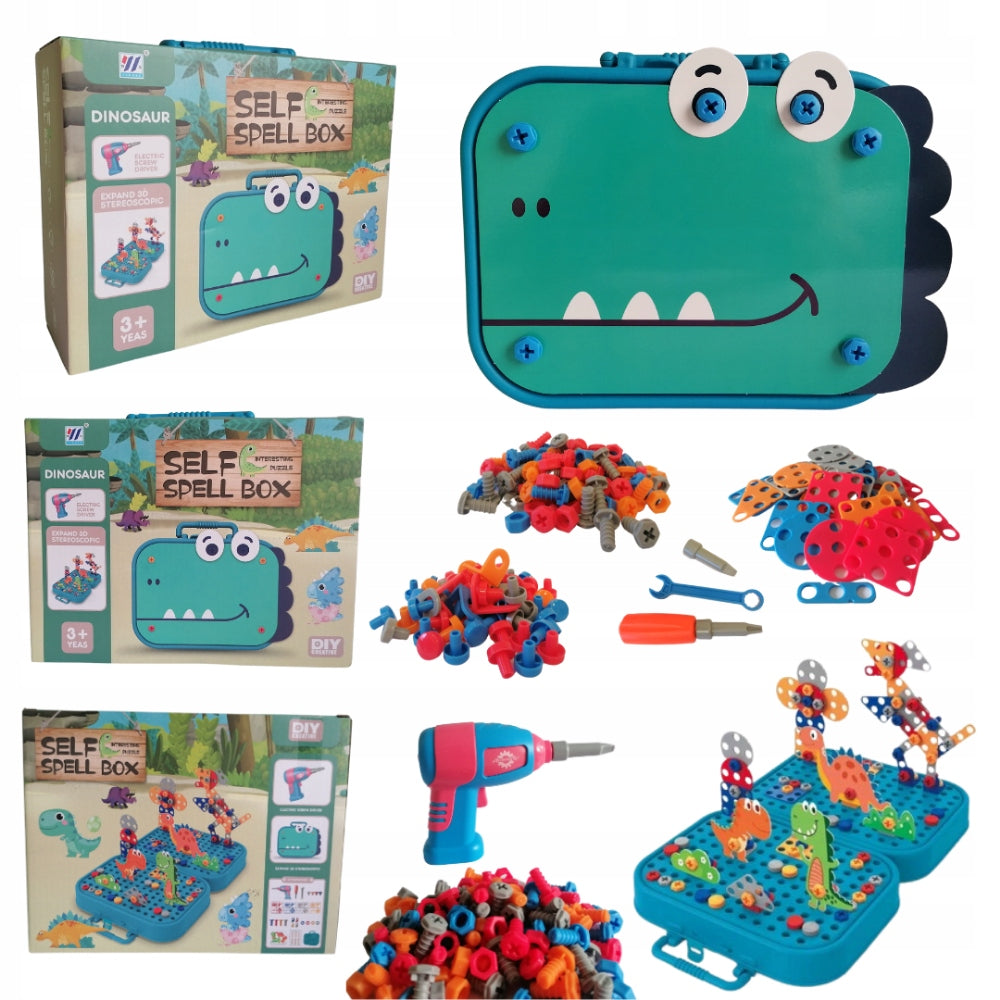 BUILDING BLOCKS Movable TWISTED 3D SCREWDRIVER Suitcase DINOSAUR