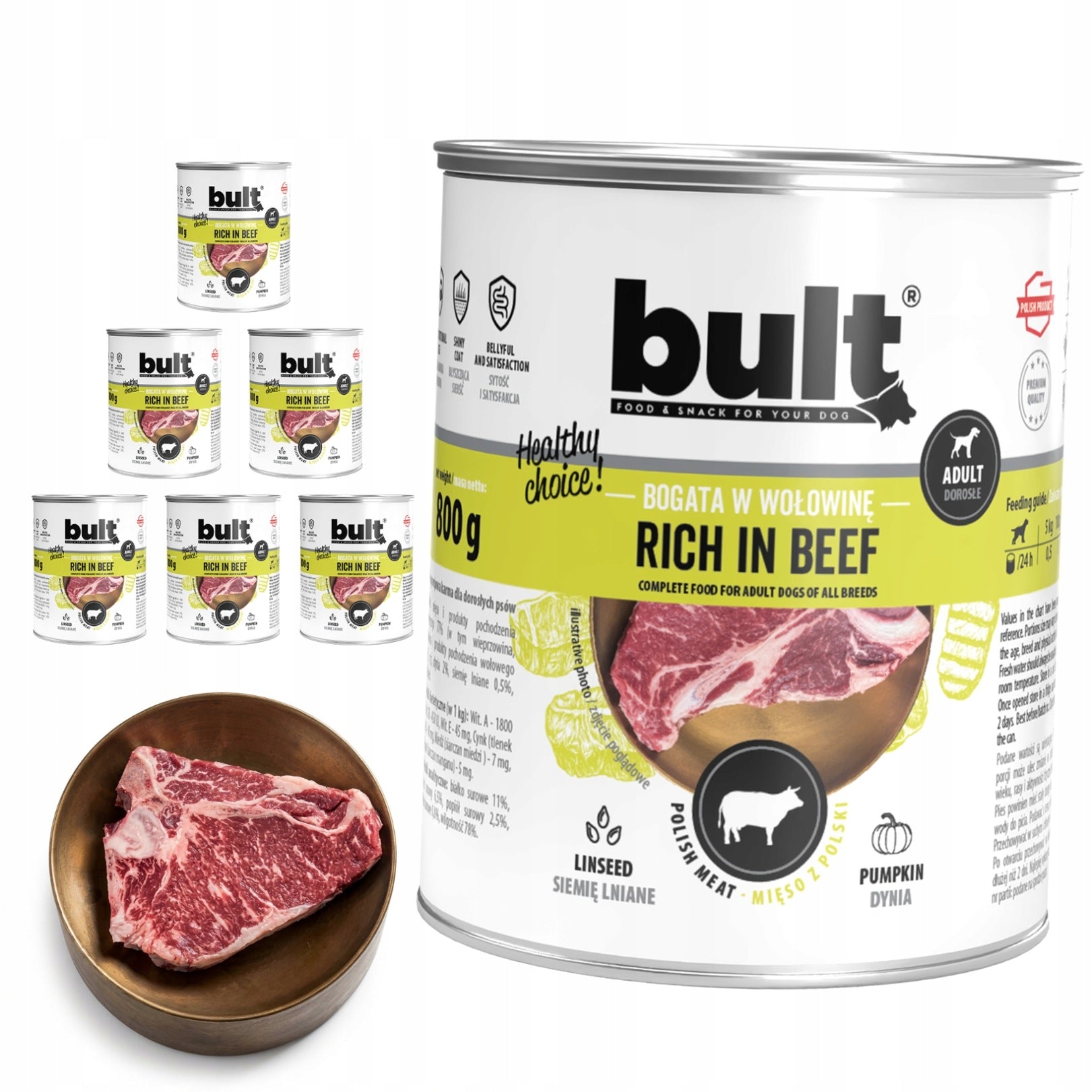 BULT wet dog food Beef can 6x800g