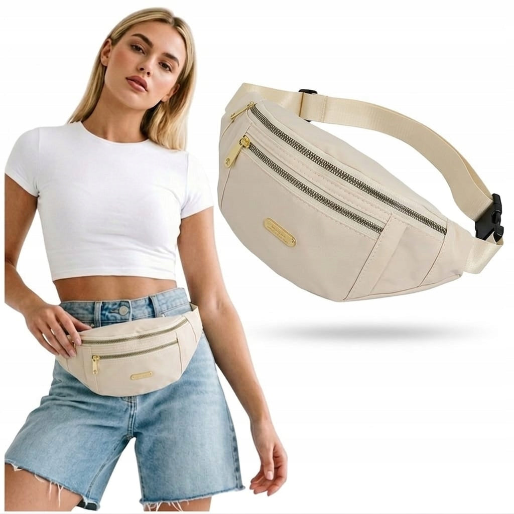 BUM BAG ECRU THREE-CHAMBER WOMEN'S SACHET ROOMY FOR A TRIP
