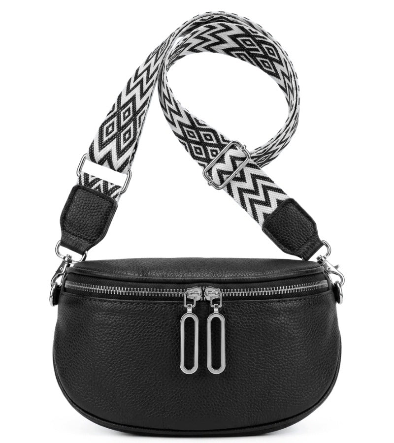 BUM BAG WOMEN'S SACHET CAPACIOUS GENUINE LEATHER BLACK IMPRESSIVE IN SPRING Brand Terra Moda