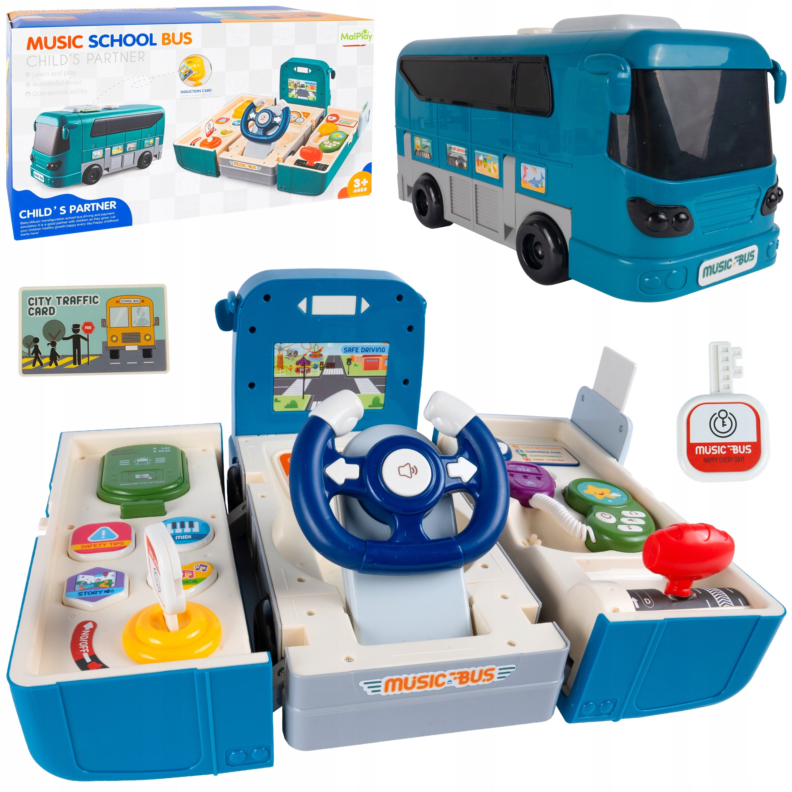 BUS INTERACTIVE PANEL WITH STEERING WHEEL DRIVING SIMULATOR SOUNDS OF LIGHT 3+