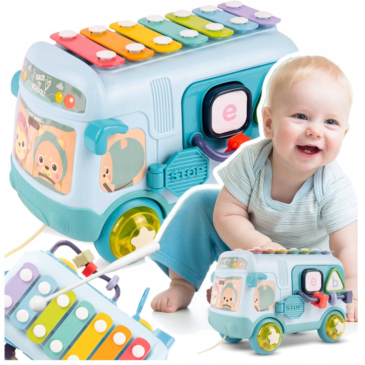 BUS MUSICAL INSTRUMENT CYMBAL SORTER RATTLE MONTESSORI GIFT Packaging status original