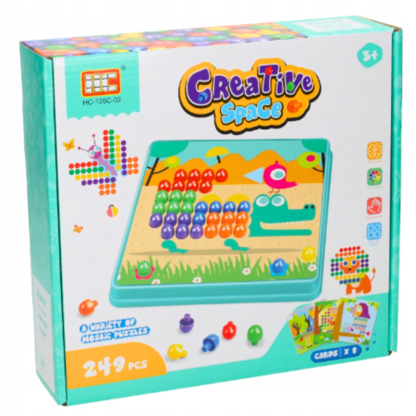 BUTTON PUZZLE MOSAIC CREATIVE SET 249 ElementS TRAINING LEARNING 3+ Manufacturer code Montessori dla dzieci kolorowe pinezki guziki