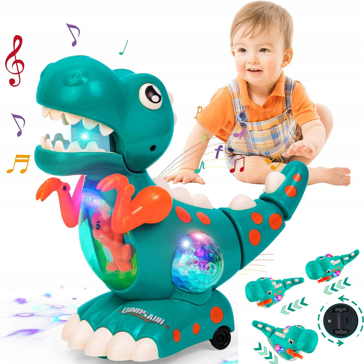 Baby Crawling Dinosaur Toy, Light-Up Musical Tummy Time for Toddlers