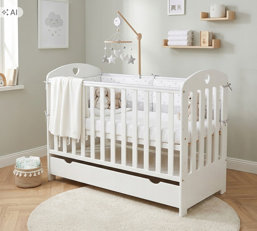 Baby Crib Upholstery SISI 2in1 with Drawer White 120x60 Packaging status original