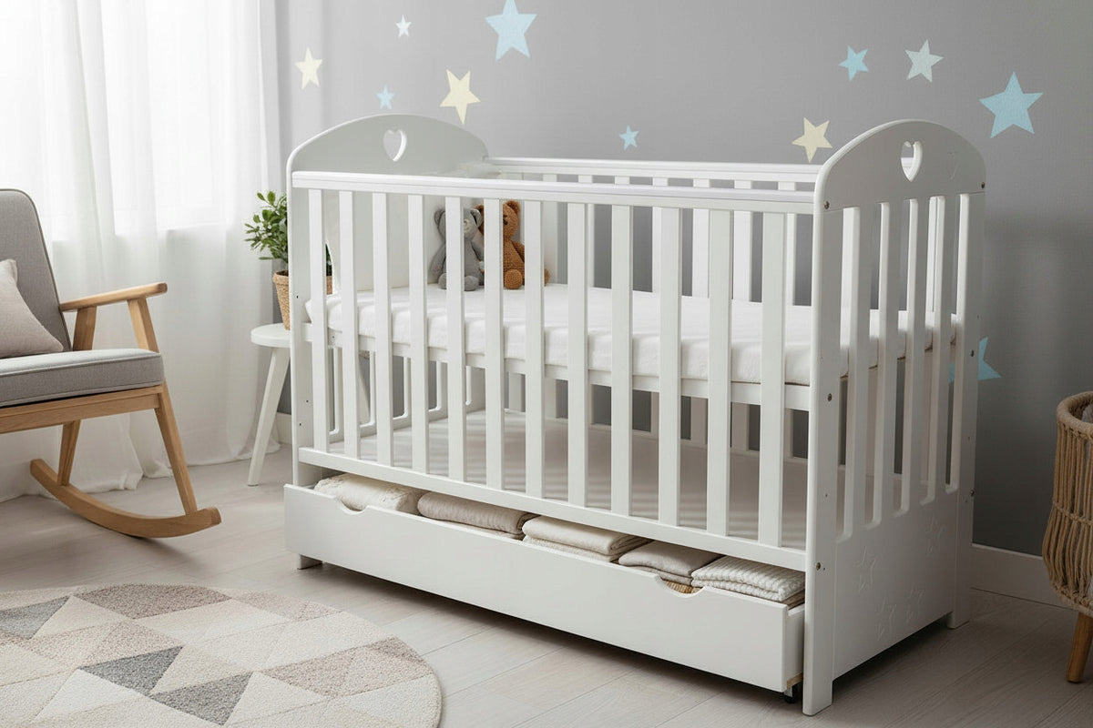 Baby Crib Upholstery SISI 2in1 with Drawer White 120x60