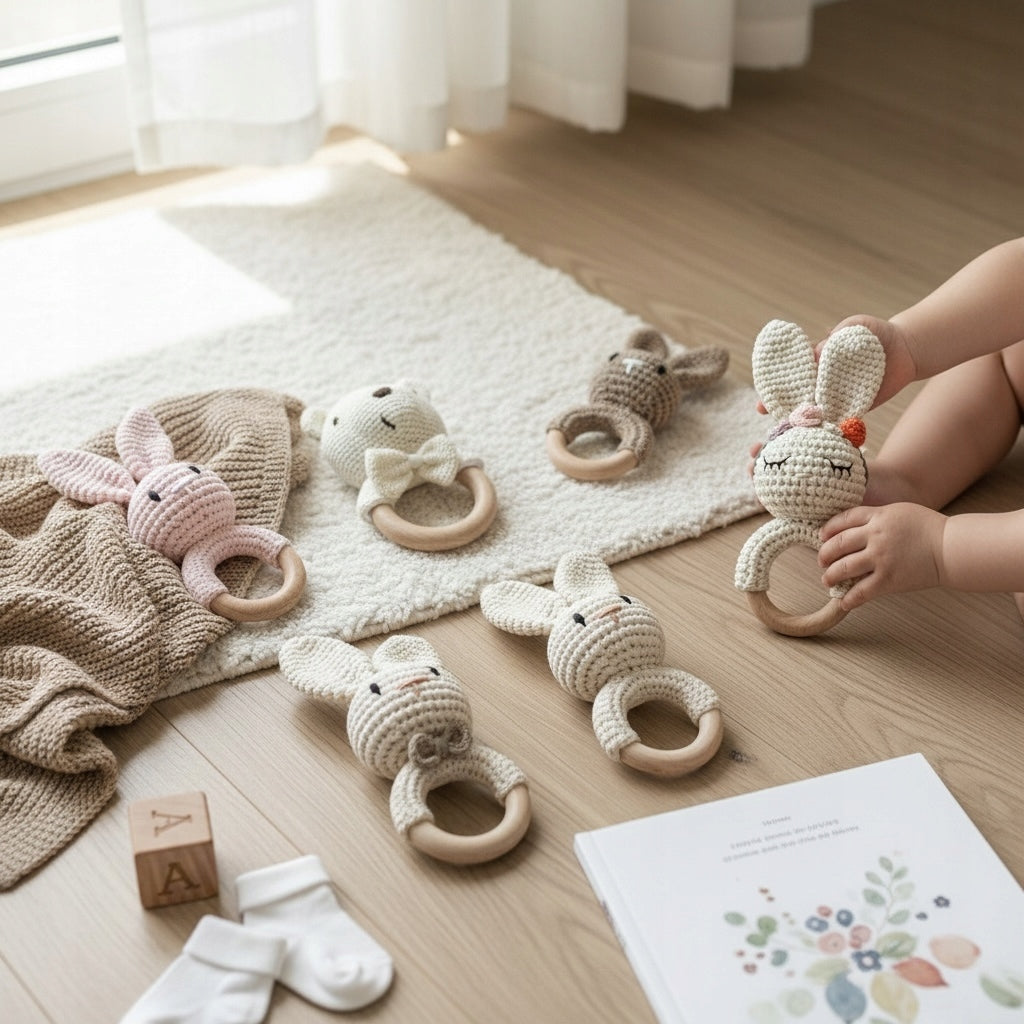 Baby Crochet Rattle Wooden Baby Shower Teether Brand no brand