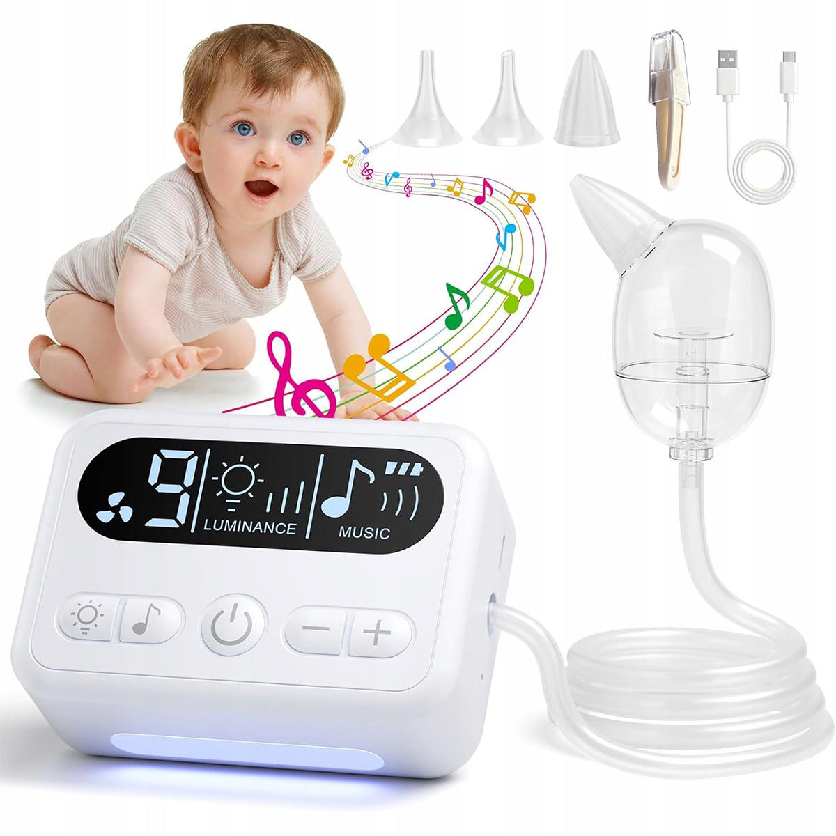 Baby Electric Nasal Aspirator Quiet 3 Tips 9ssuction LCD