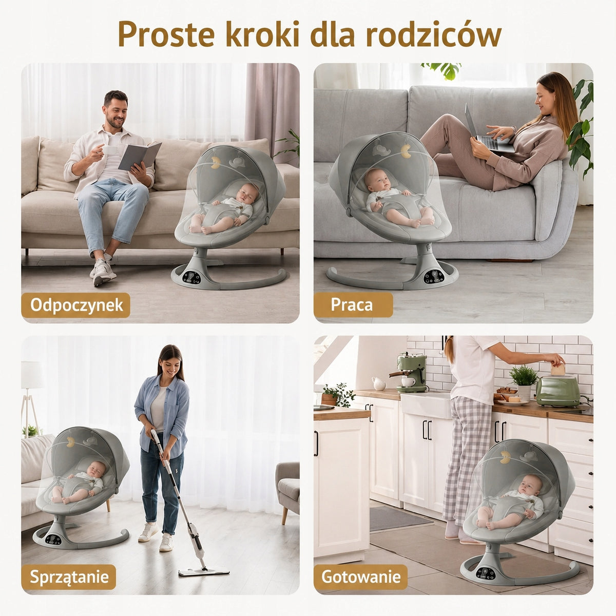 Baby Electric Rocker Deckchair Bluetooth Remote Control 5 Modes Grey Packaging status original