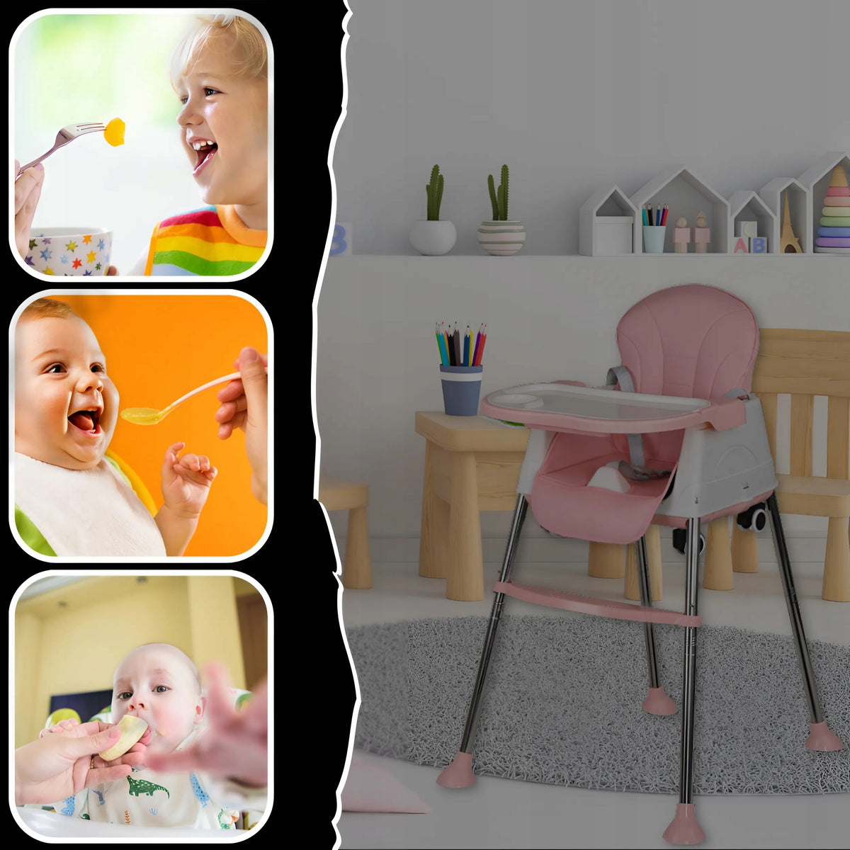 Baby Feeding Chair 3in1 Tray Seat Adjustable Pink EAN (GTIN) 5907745919701