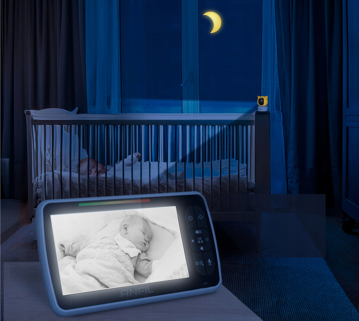 Baby Monitor ANFIL with Camera 5 Inch Two-Way Audio-Night Vision-VOX Mode Manufacturer code BM-01