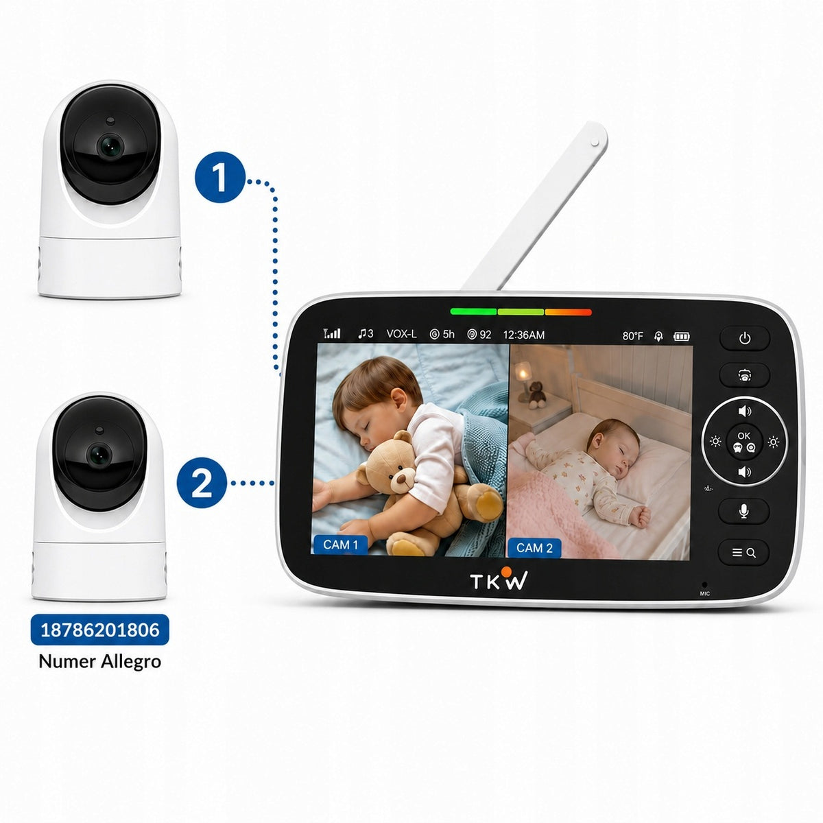 Baby Monitor with Camera 5"HD 17h VOX Rotation 355°Night Vision Long Range Manufacturer code Wideoniania Elektroniczna 5" Kamera Obrotowa