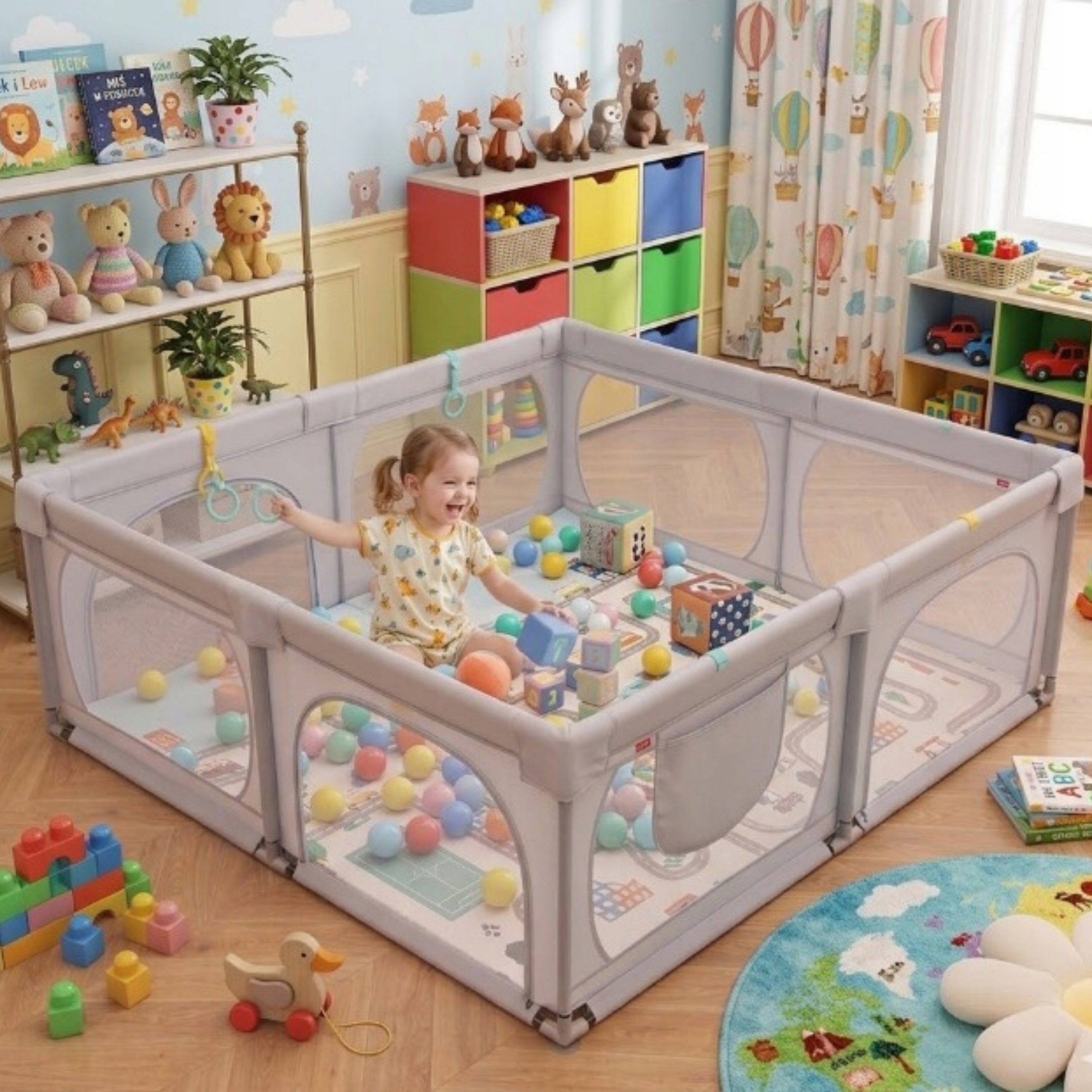 Baby Playpen Dry Pool 200x180x68cm Mesh Goal XXL Grey Manufacturer code Kojec dla dziecka Suchy Basen 200x180x68cm Si
