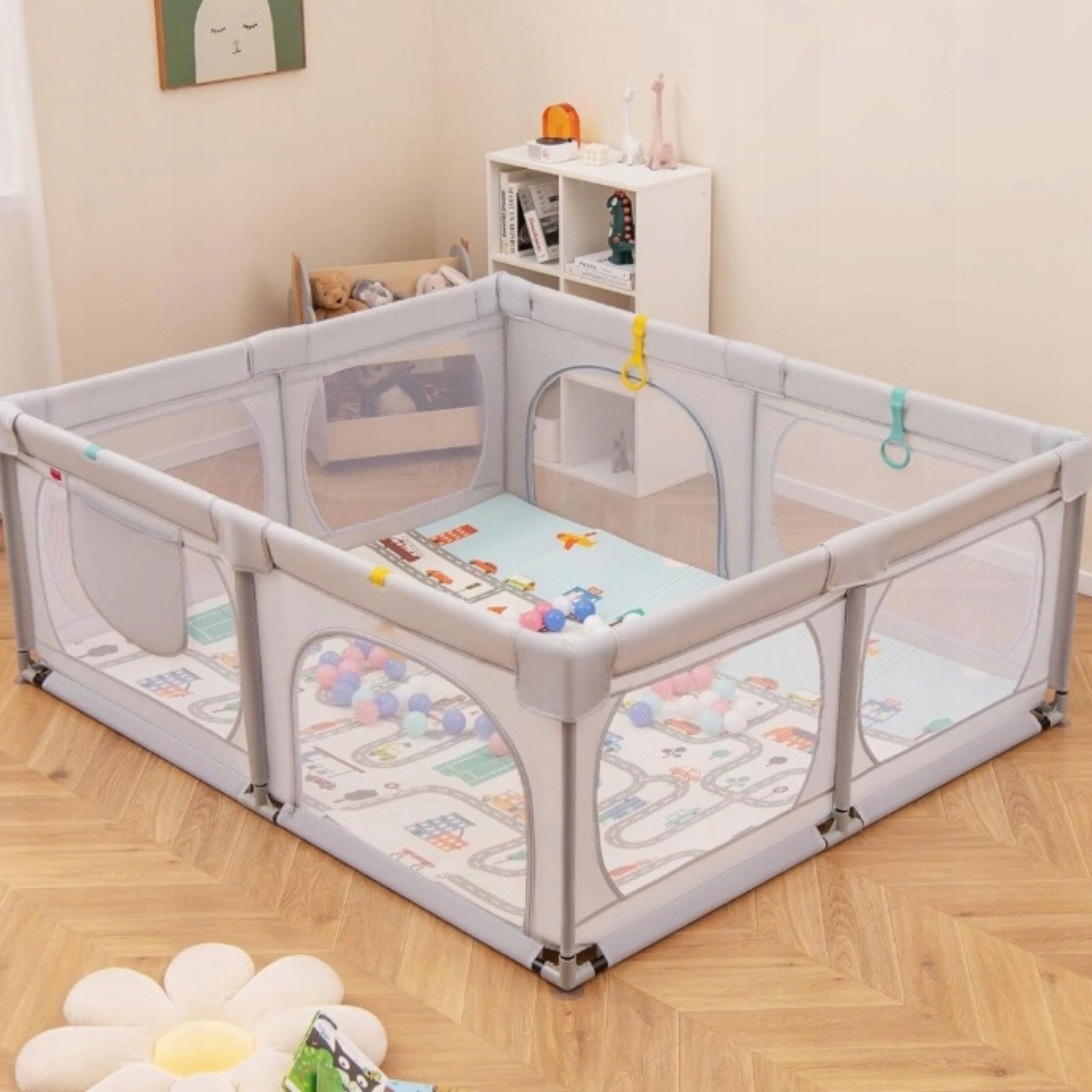 Baby Playpen Dry Pool 200x180x68cm Mesh Goal XXL Grey Packaging status original