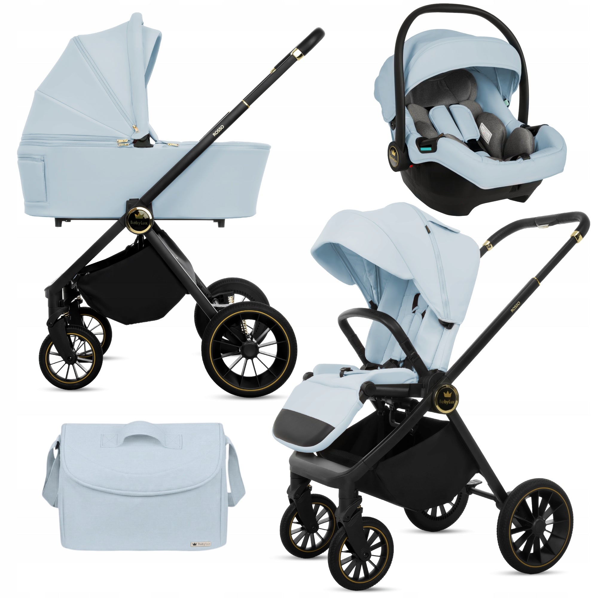 Baby Stroller 3in1 BabyLux ROSSO Stroller Gondola Seat Shock Absorption